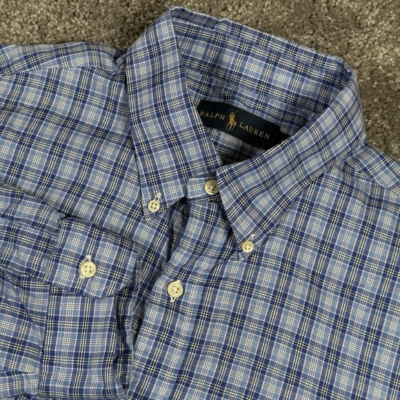 Ralph Lauren Other - Ralph Lauren Shirt Men's L Blue Button Front Down Long Sleeve Check Plaid
